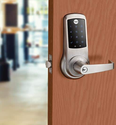 Security keypad door lock for a business automation system