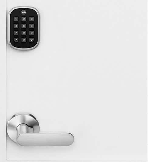 Door with smart lock showing the keypad control