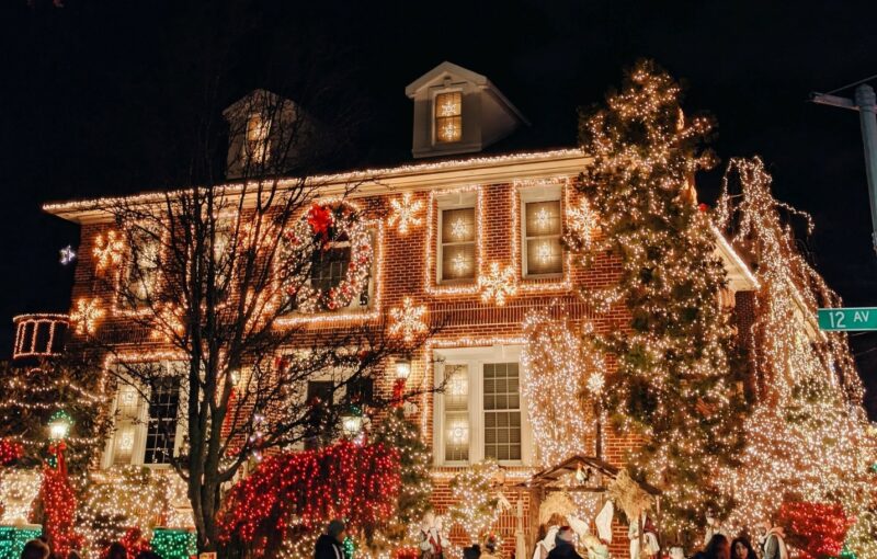 a depiction of a well lit holiday decorated house to show you don't have to leave your home alone