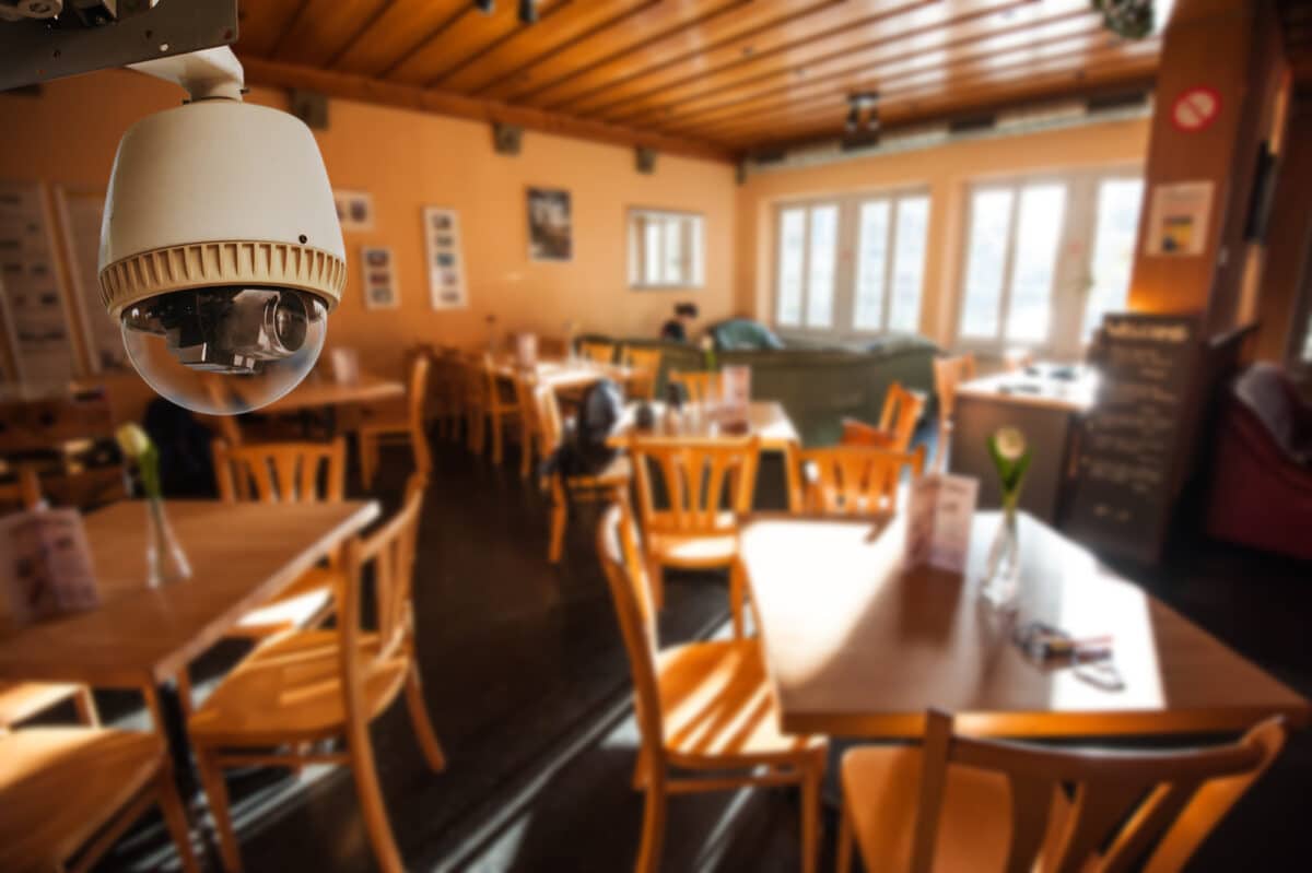 security camera watches over a restaurant and keeps it secure