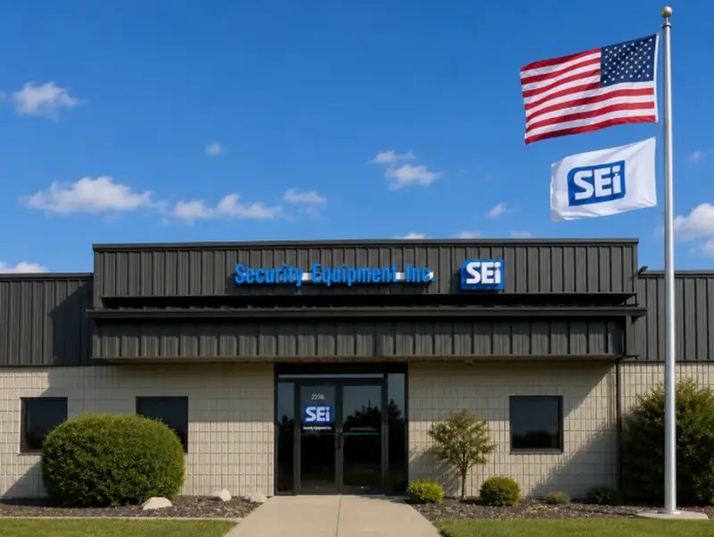 Choosing a Fire Monitoring Partner | SEi Security Equipment Inc. headquarters with U.S. and SEi flags outside